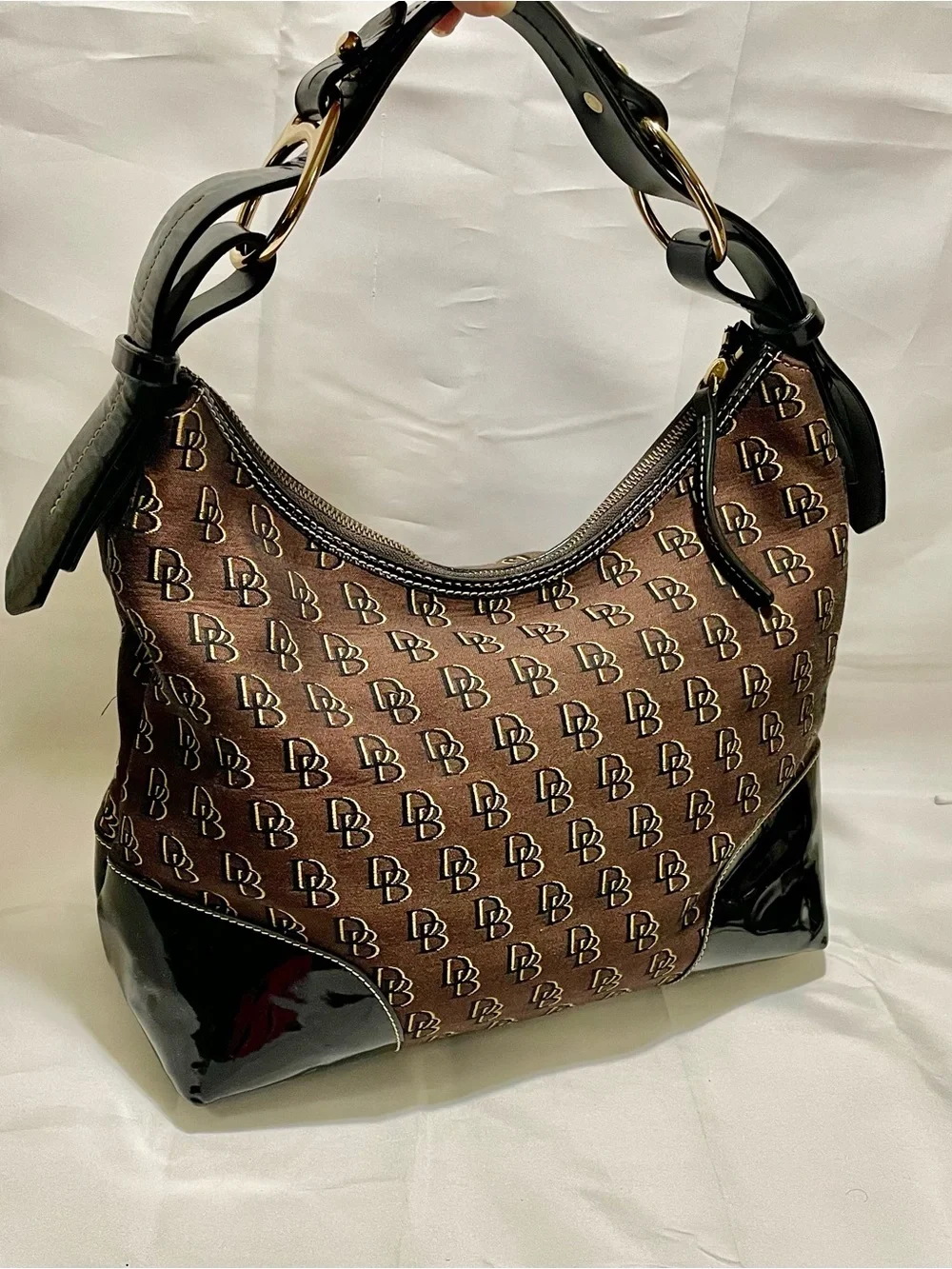 Dooney & Bourke Nikki Shadow Signature Monogram Hobo Bag, EUC